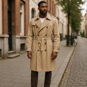 STAFFORD Men's All Weather Trench Coat REGULAR 46 Taupe Zip Out Liner Button Up